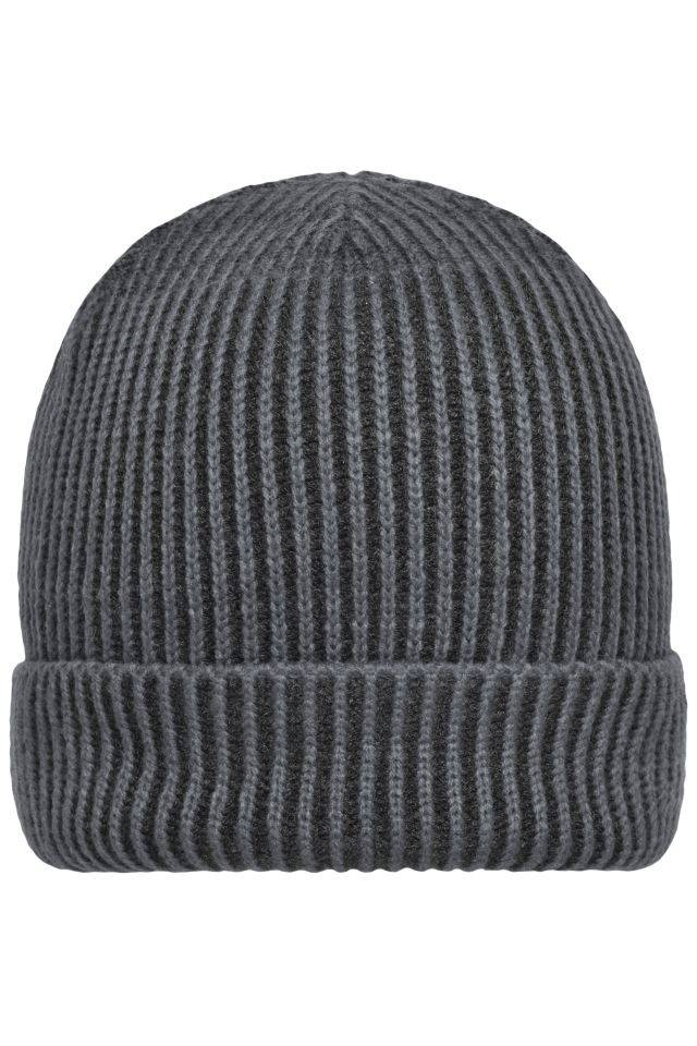 Ribbed Beanie Aparte Strickmütze mit Krempe schwarz/grau, Gr. one size