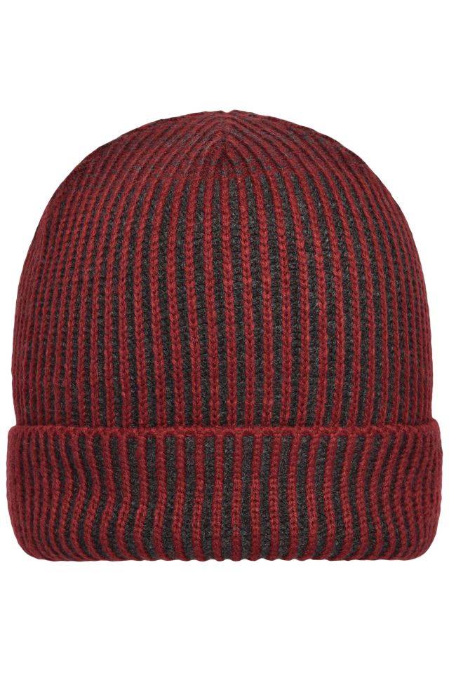 Ribbed Beanie Aparte Strickmütze mit Krempe rot/schwarz, Gr. one size