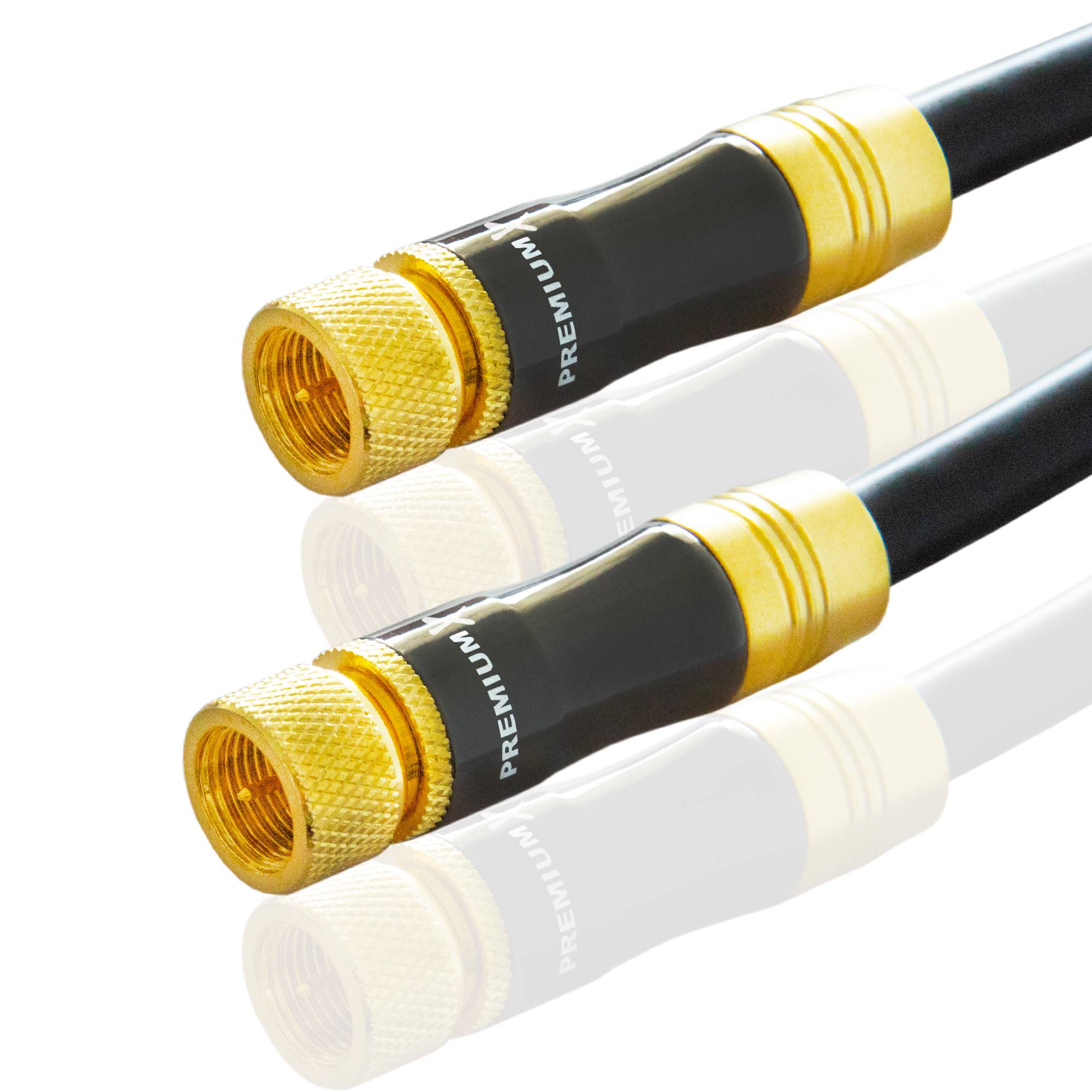 Premium X 12,5m Sat-Kabel – Satelliten-Kabel, Antennenkabel, Koaxialkabel TV Kupfer mit vergoldeten F-Steckern – Gold-Line, Abschirmmaß 135dB, Fe