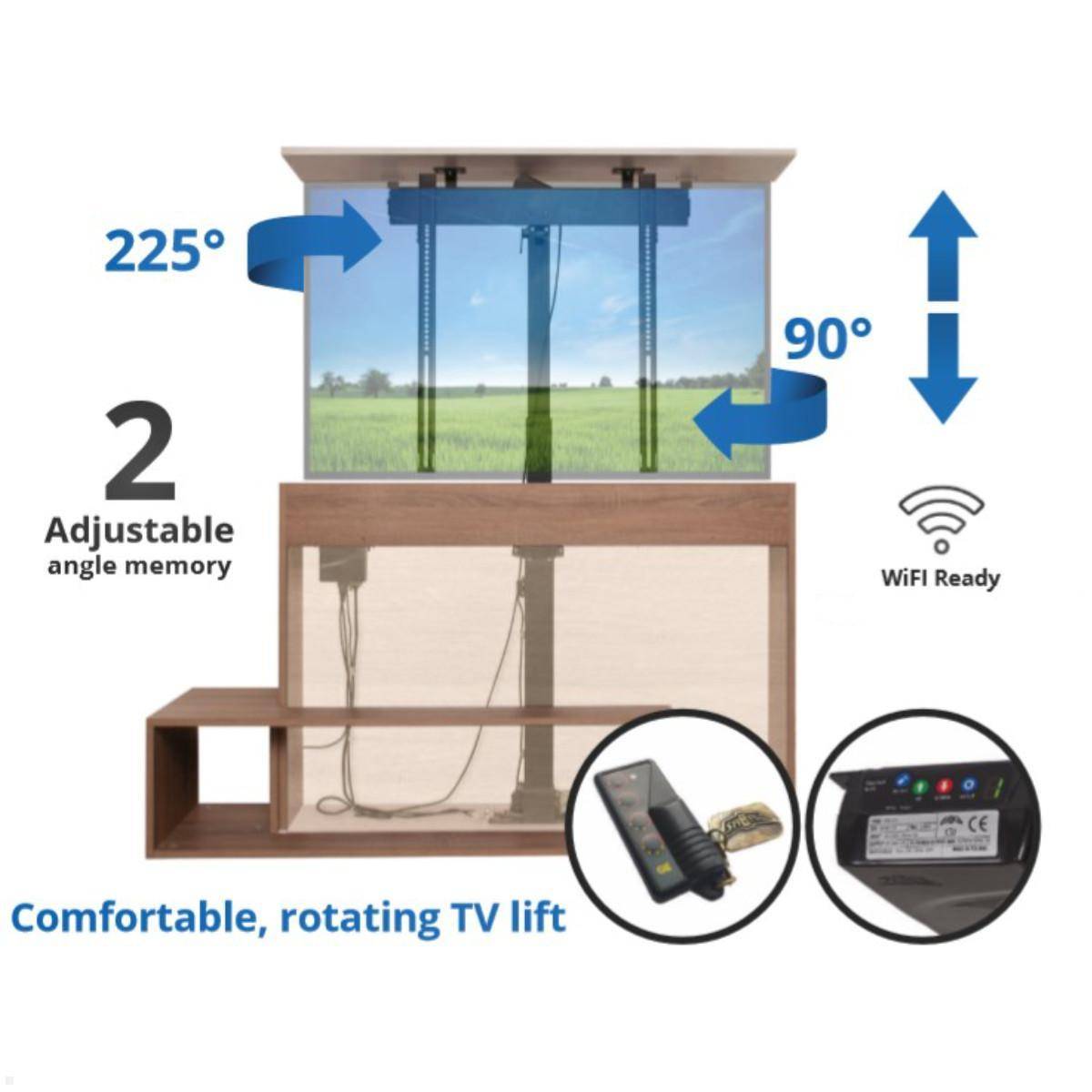 MonLines MLS011B TV Lift schwenkbar bis 70 Zoll, 887 mm Einbau, 934 mm Hub