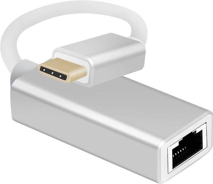 Adapterkabel Ethernet, USB 3.1 Type-C™ St./RJ45 Buchse, PREMIUM, silber
