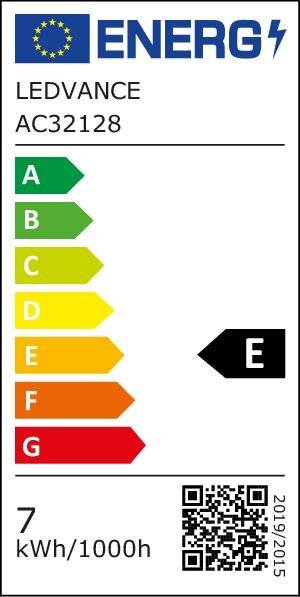 Energieeffizienz-Bewertungsskala von grün 'A' bis rot 'G', mit Pfeil, der auf 'E' zeigt.