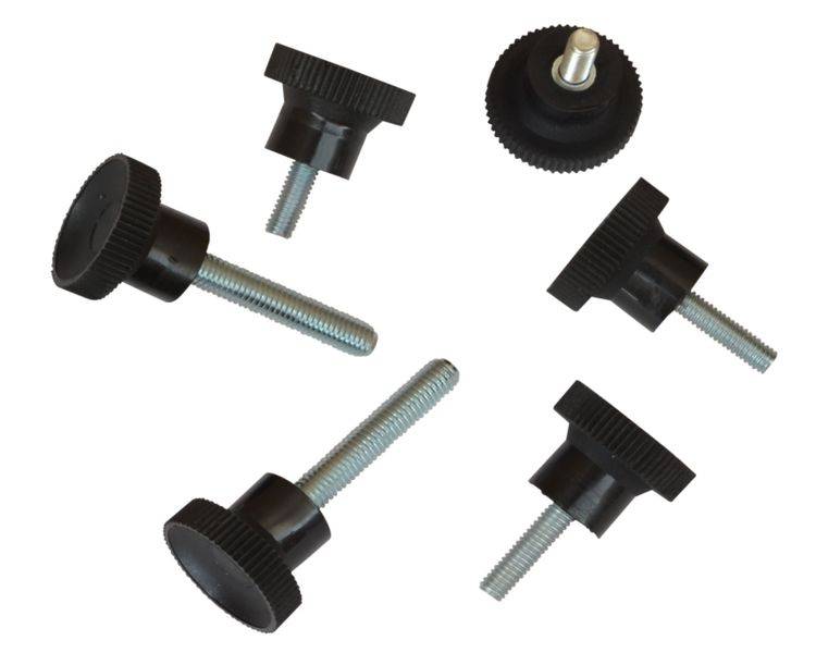 10 Stück - Rändelschrauben mit Schaft - M4 - 10mm - Gewindebolzen umspritzt