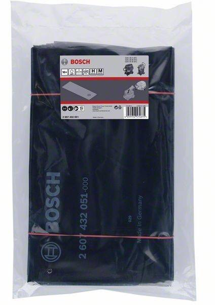 Bosch Staubsaugerbeutel, Modelltyp G, 10er-Pack, geeignet für Staubklasse M, in versiegelter Kunststoffverpackung präsentiert.