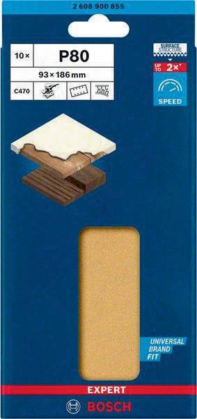 Schleifpapier Expert C470 Abm.93x186mm Körnung 80 8Löcher 10 St. BOSCH