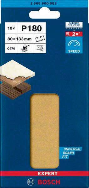 Schleifpapier Expert C470 Abm.80x133mm Körnung 180 8Löcher 10 St. BOSCH