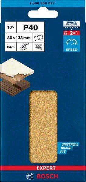 Schleifpapier Expert C470 Abm.80x133mm Körnung 40 8Löcher 10 St. BOSCH