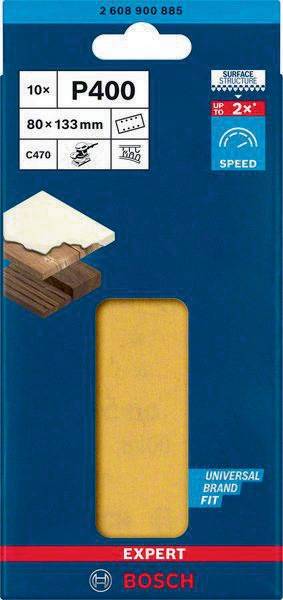 Schleifpapier Expert C470 Abm.80x133mm Körnung 400 8Löcher 10 St. BOSCH