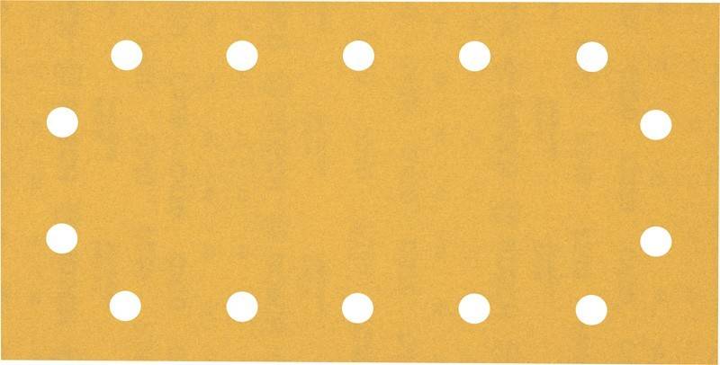 Ein Blatt Schleifpapier mit gleichmäßig verteilten runden Löchern.