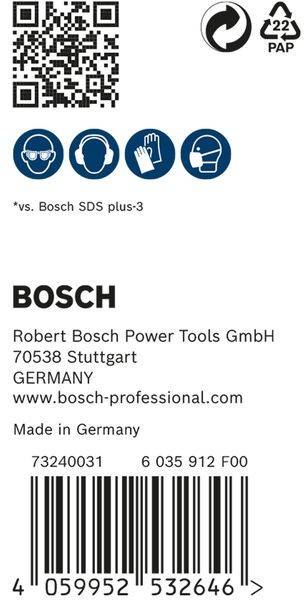 Bosch' Logo, Firmendetails und Website: Robert Bosch Power Tools GmbH, 70538 Stuttgart, Deutschland, www.bosch-professional.com. Made in Germany.