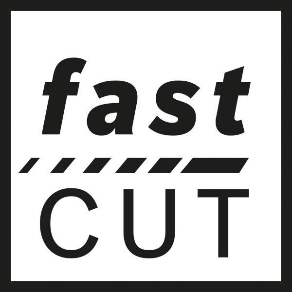 Das Bild zeigt das Logo für 'fast CUT', das Geschwindigkeit und Präzision bei Schneiddienstleistungen oder -produkten betont.