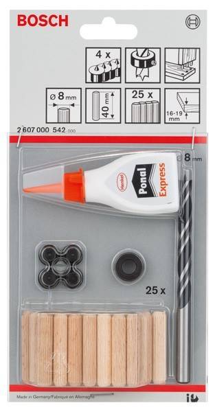 Ein Wandanker-Set enthält 25 Anker, eine Flasche 'Ponal Express' Kleber, Schrauben und einen Bohrer. Empfohlen für Löcher von 16-19 mm.
