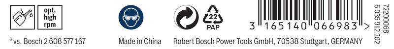 Recycling' Logo links, '22 PAP' Recycling-Symbol rechts, mit Text 'Robert Bosch Power Tools GmbH' darunter.