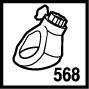 Linienzeichnung einer Waschmittelflasche mit Ausguss, darunter die Zahl '568'.