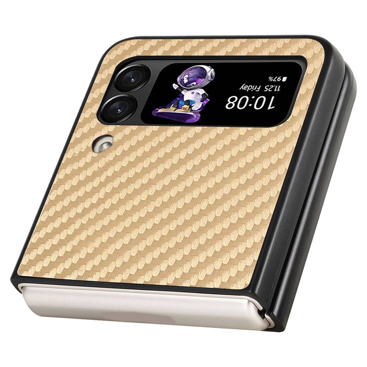 Für Samsung Galaxy Z Flip4 5G MagSafe Magnetic Kunststoff Kohlefaser Struktur Handy Tasche Hülle Etuis Gold