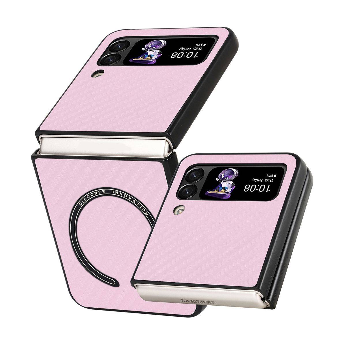 Für Samsung Galaxy Z Flip4 5G MagSafe Magnetic Kunststoff Kohlefaser Struktur Handy Tasche Hülle Etuis Pink