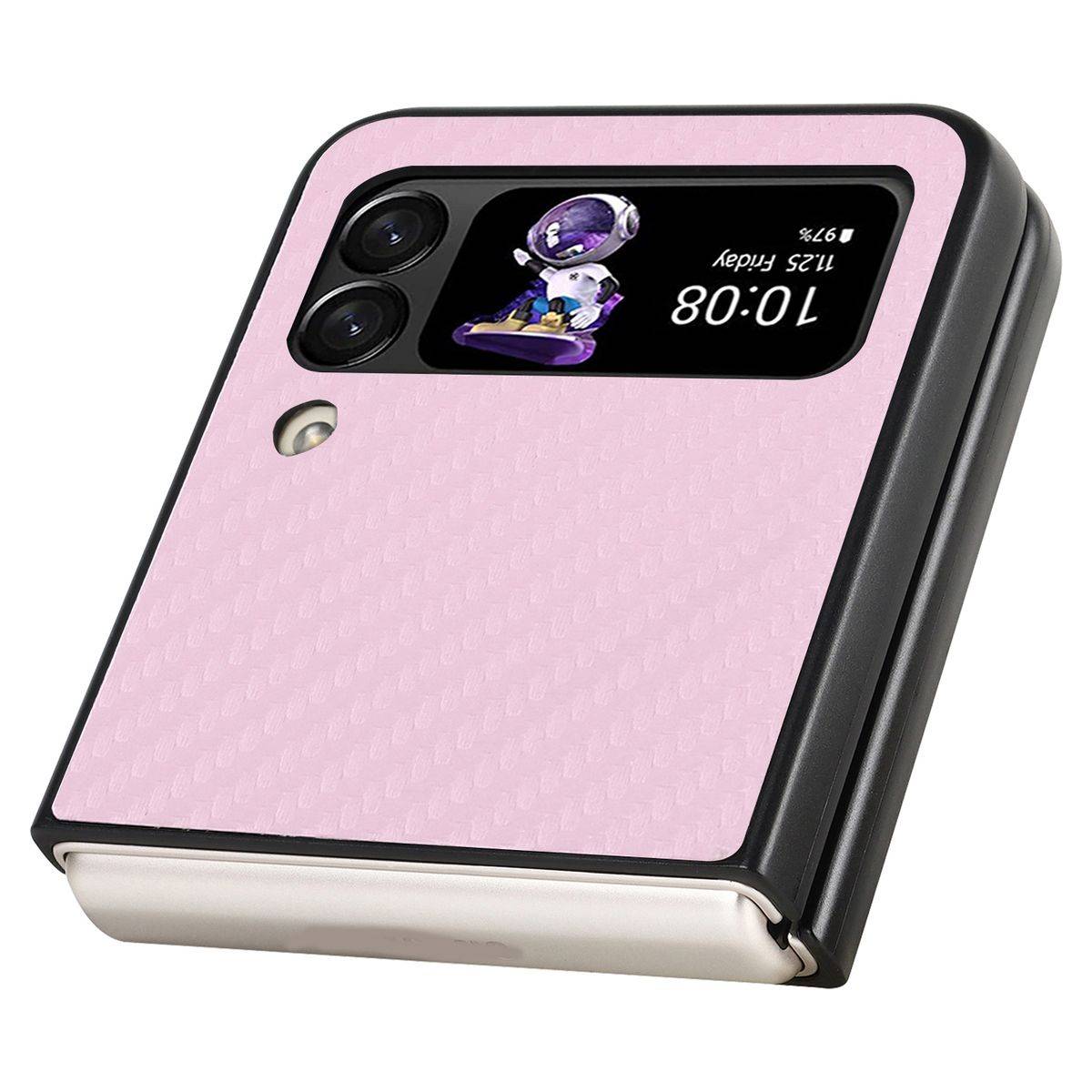 Für Samsung Galaxy Z Flip4 5G MagSafe Magnetic Kunststoff Kohlefaser Struktur Handy Tasche Hülle Etuis Pink