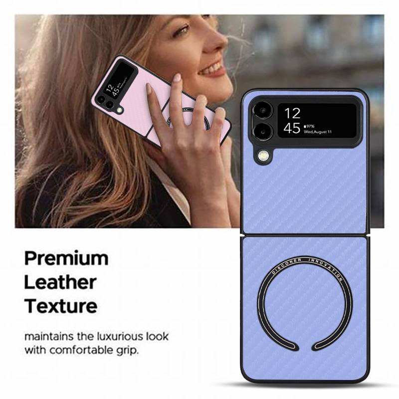 Für Samsung Galaxy Z Flip4 5G MagSafe Magnetic Kunststoff Kohlefaser Struktur Handy Tasche Hülle Etuis Silber