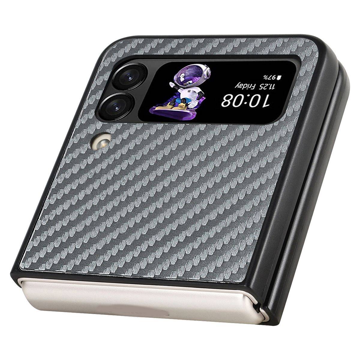 Für Samsung Galaxy Z Flip4 5G MagSafe Magnetic Kunststoff Kohlefaser Struktur Handy Tasche Hülle Etuis Grau