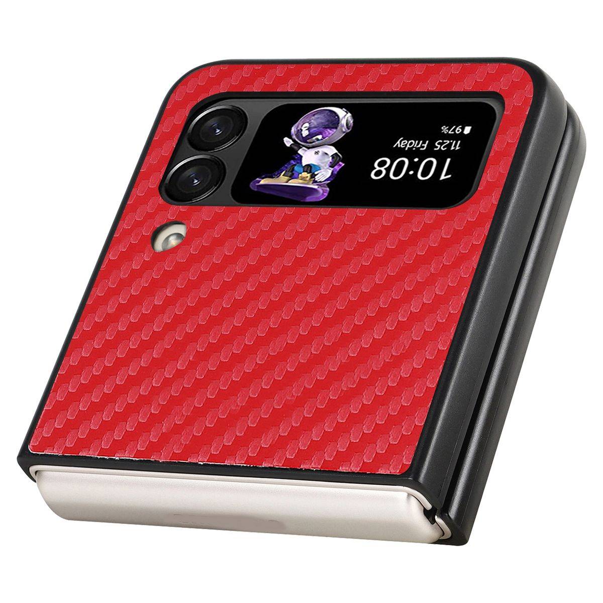 Für Samsung Galaxy Z Flip4 5G MagSafe Magnetic Kunststoff Kohlefaser Struktur Handy Tasche Hülle Etuis Rot