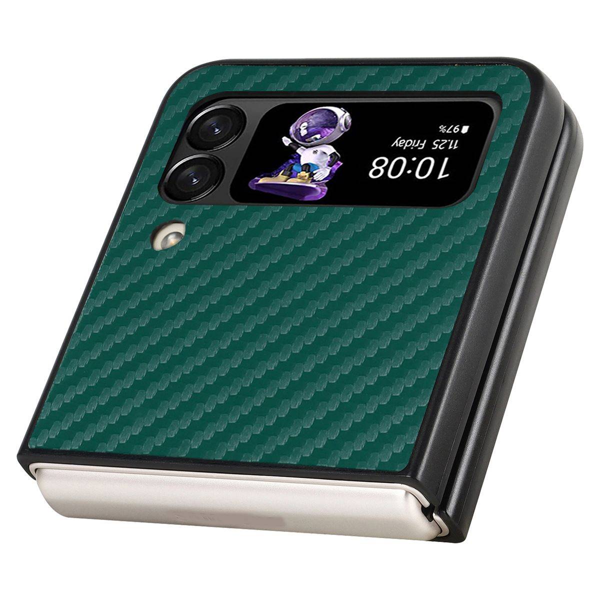 Für Samsung Galaxy Z Flip4 5G MagSafe Magnetic Kunststoff Kohlefaser Struktur Handy Tasche Hülle Etuis Grün