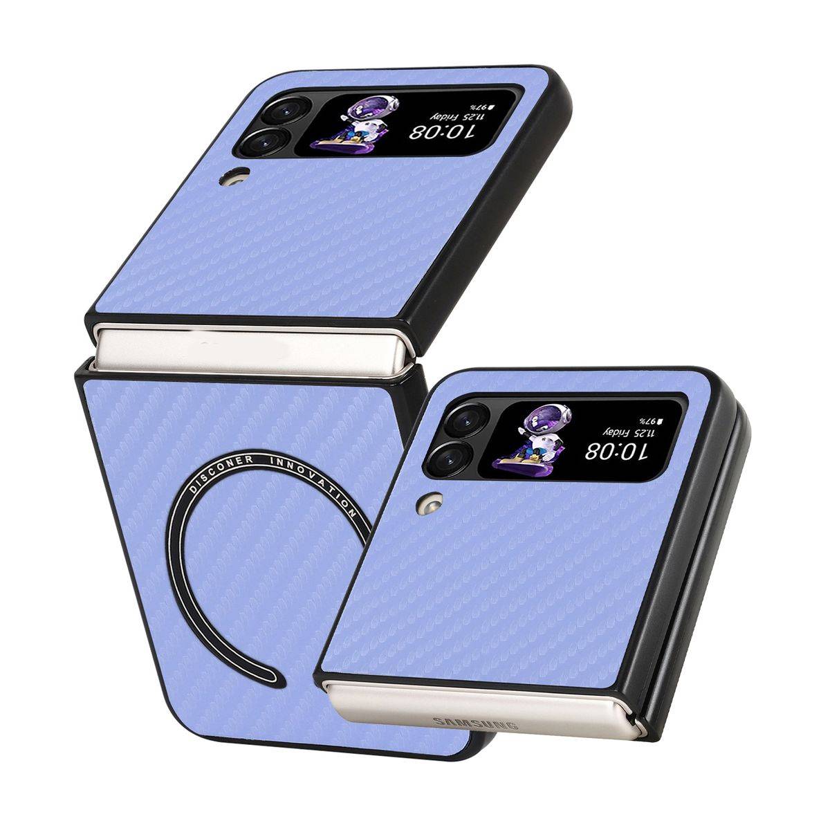 Für Samsung Galaxy Z Flip4 5G MagSafe Magnetic Kunststoff Kohlefaser Struktur Handy Tasche Hülle Etuis Lila