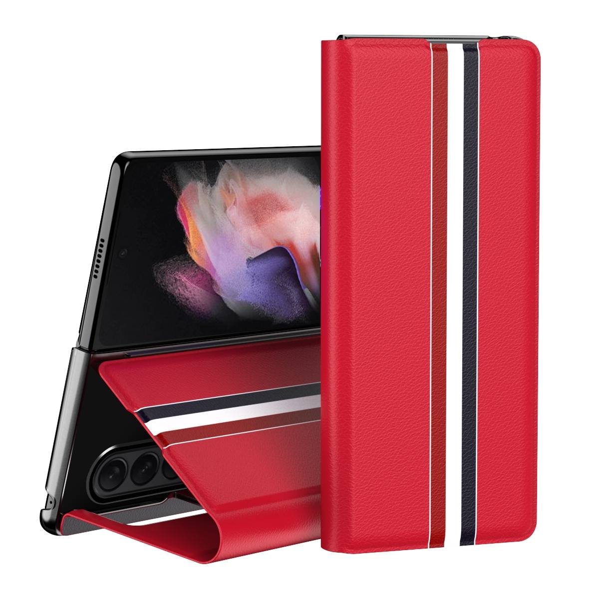 Für Samsung Galaxy Z Fold4 5G Kunstleder / Kunststoff Handy Tasche Hülle Etuis Rot