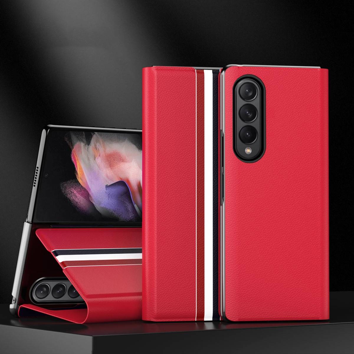 Für Samsung Galaxy Z Fold4 5G Kunstleder / Kunststoff Handy Tasche Hülle Etuis Rot