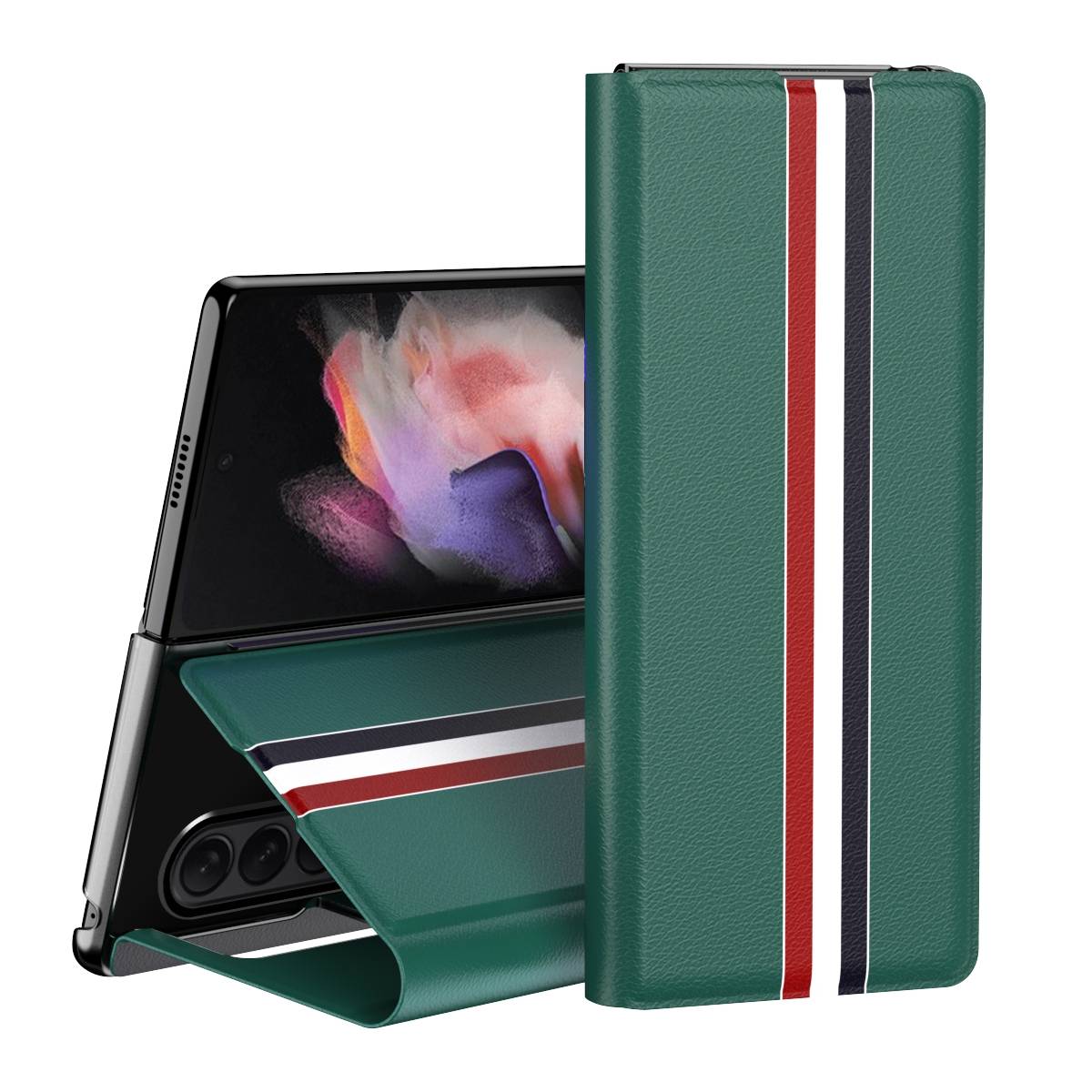 Für Samsung Galaxy Z Fold4 5G Kunstleder / Kunststoff Handy Tasche Hülle Etuis Grün