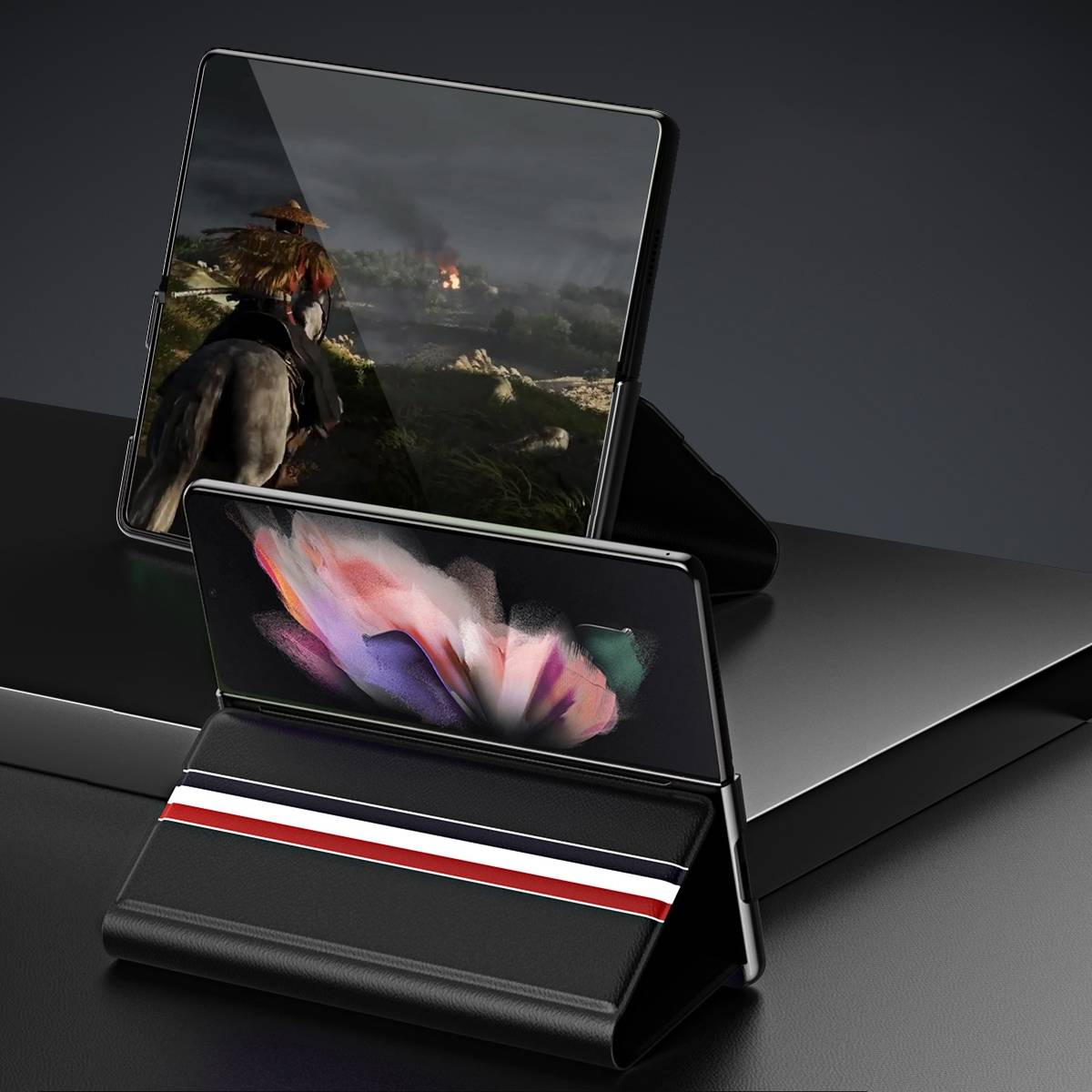 Für Samsung Galaxy Z Fold4 5G Kunstleder / Kunststoff Handy Tasche Hülle Etuis Grün