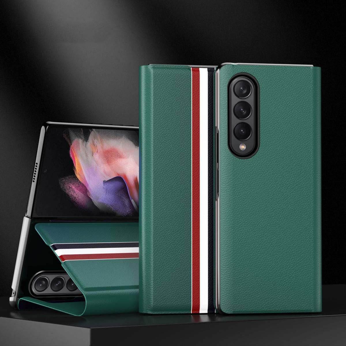 Für Samsung Galaxy Z Fold4 5G Kunstleder / Kunststoff Handy Tasche Hülle Etuis Grün