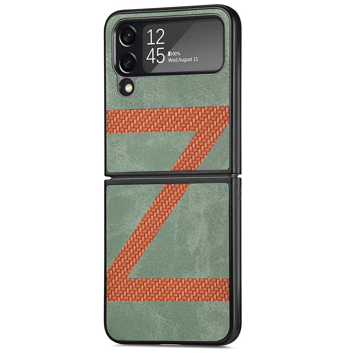 Für Samsung Galaxy Z Flip4 5G Kunstleder / Kunststoff Z-Muster Struktur Handy Tasche Hülle Etuis Grün