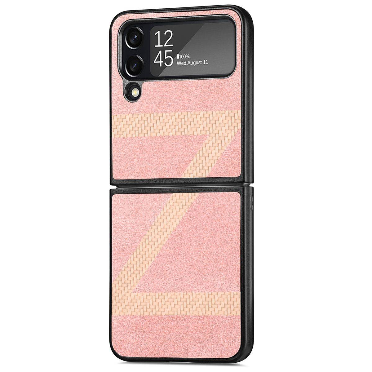 Für Samsung Galaxy Z Flip4 5G Kunstleder / Kunststoff Z-Muster Struktur Handy Tasche Hülle Etuis Pink