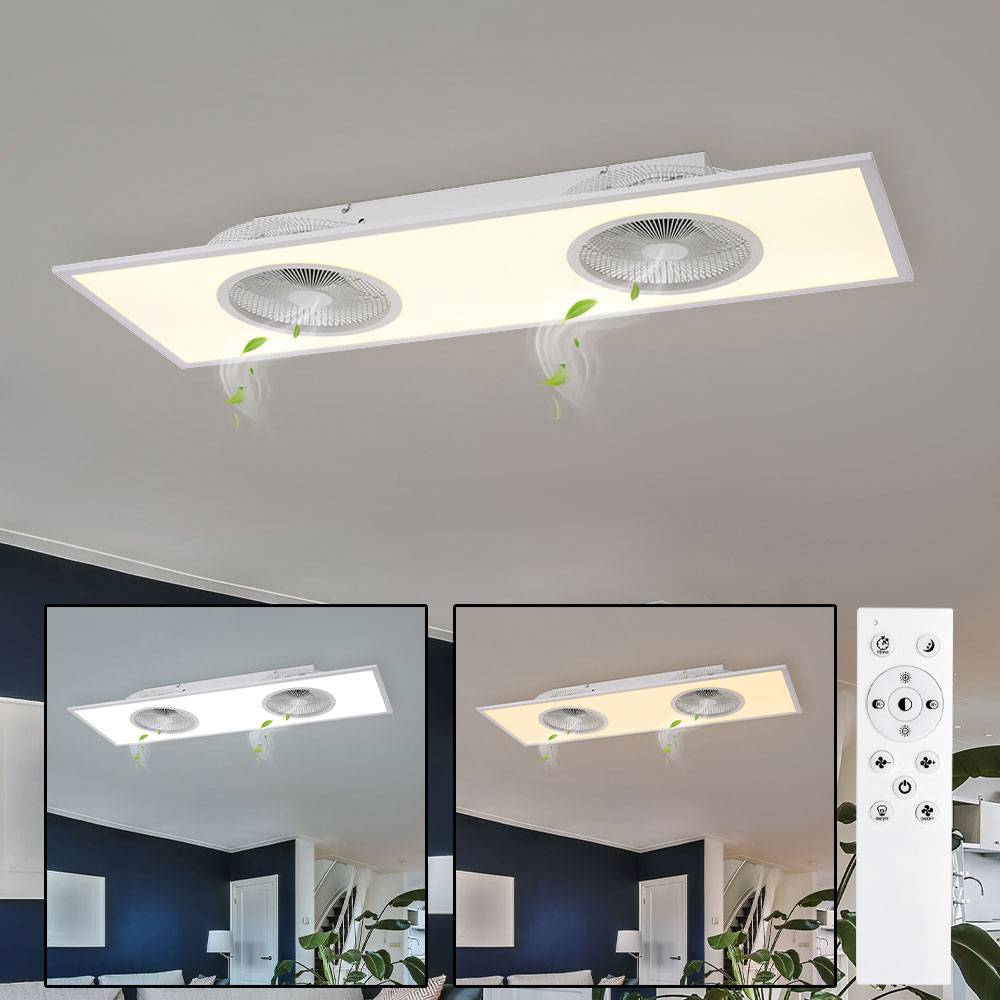 Deckenventilator mit Beleuchtung Fernbedienung Deckenlampe 2 Ventilatoren Schlafzimmer dimmbar CCT, 1x LED 24W warmweiß-kaltweiß, LxBxH 120x40x12,5