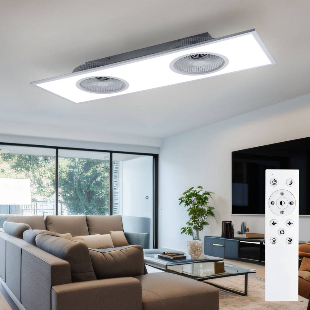 Deckenventilator mit Beleuchtung Fernbedienung Deckenlampe 2 Ventilatoren Schlafzimmer dimmbar CCT, 1x LED 24W warmweiß-kaltweiß, LxBxH 120x40x12,5