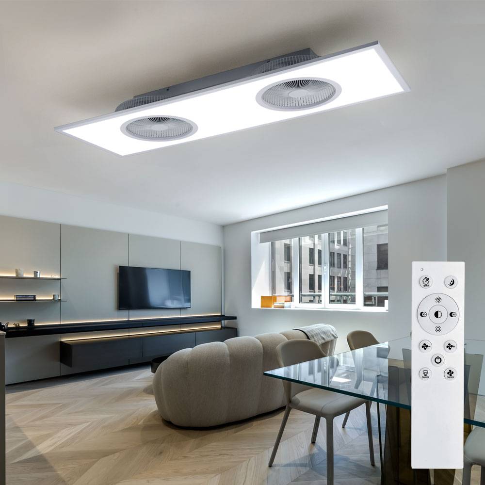Deckenventilator mit Beleuchtung Fernbedienung Deckenlampe 2 Ventilatoren Schlafzimmer dimmbar CCT, 1x LED 24W warmweiß-kaltweiß, LxBxH 120x40x12,5