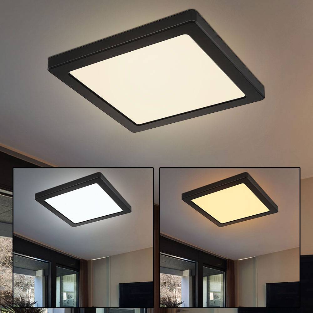 Deckenleuchte Deckenpanel Wohnzimmerlampe LED Panel, Modern schwarz, Lichtfarbe verstellbar, CCT, 18W 1400lm warmweiß-kaltweiß, LxBxH 21,7x21,7x1,7