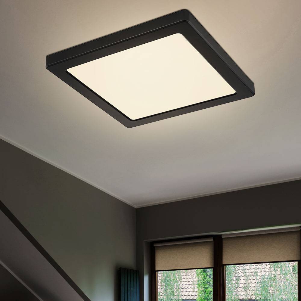 Deckenleuchte Deckenpanel Wohnzimmerlampe LED Panel, Modern schwarz, Lichtfarbe verstellbar, CCT, 18W 1400lm warmweiß-kaltweiß, LxBxH 21,7x21,7x1,7