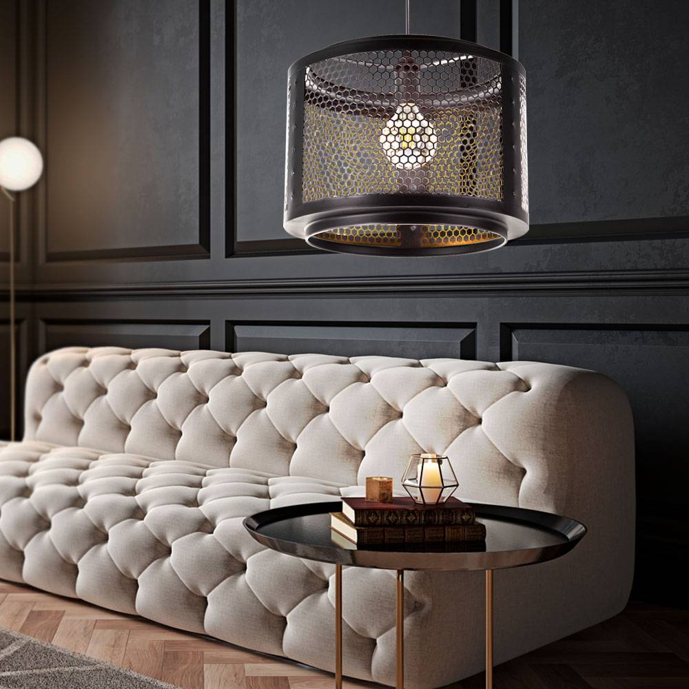 Smart LED Pendelleuchte dimmbar Hängelampe Wohnzimmerleuchte Retro Esstischlampe, RGB Farbwechsel, App-/Sprachsteuerung, schwarz gold, 8,5W 806lm wa