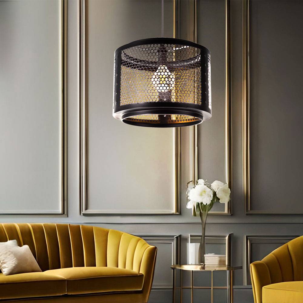 Smart LED Pendelleuchte dimmbar Hängelampe Wohnzimmerleuchte Retro Esstischlampe, RGB Farbwechsel, App-/Sprachsteuerung, schwarz gold, 8,5W 806lm wa