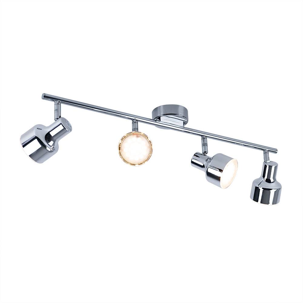 Deckenstrahler schwenkbar LED Deckenleuchte Spots chrom Deckenlampe 4-flammig, Metall Acryl, 4x 4W 320Lm warmweiß, LxH 60x12 cm