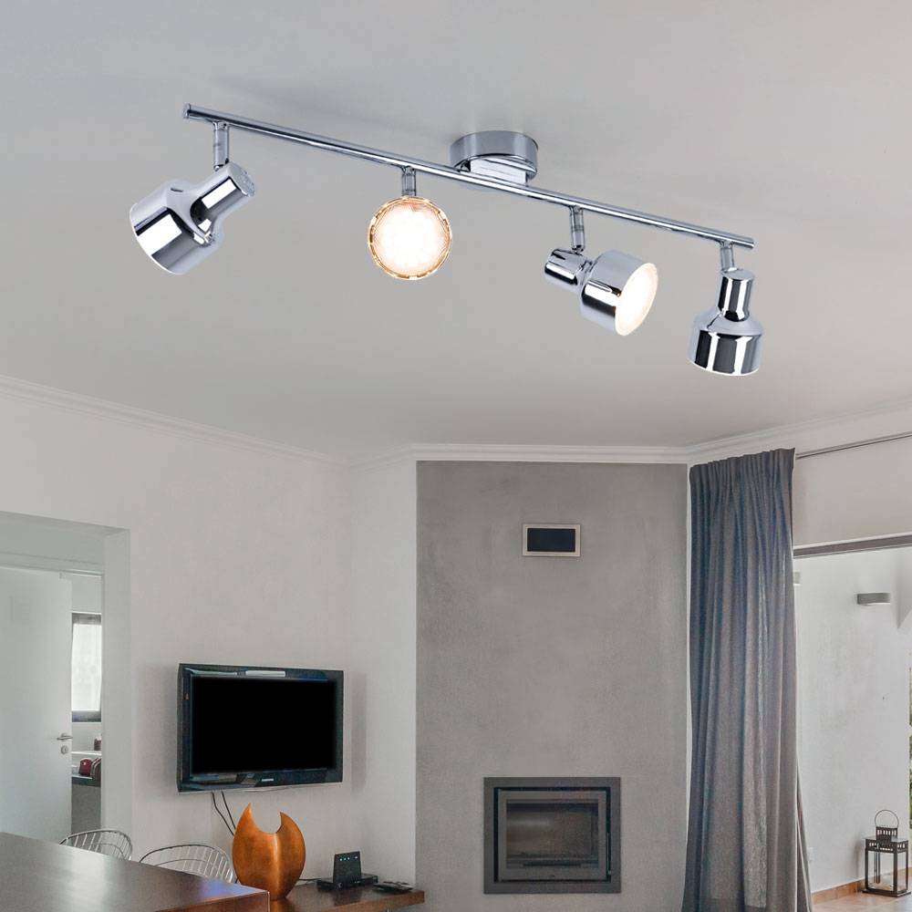 Deckenstrahler schwenkbar LED Deckenleuchte Spots chrom Deckenlampe 4-flammig, Metall Acryl, 4x 4W 320Lm warmweiß, LxH 60x12 cm