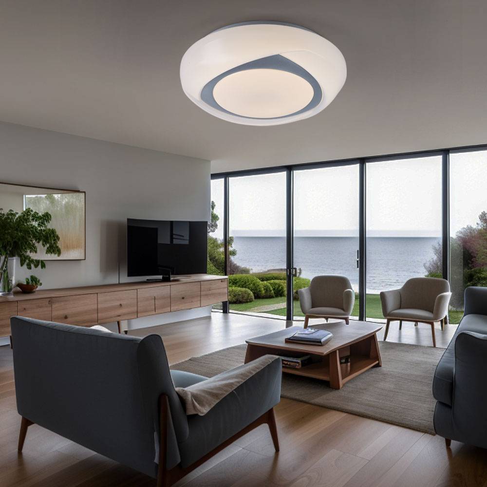 Deckenleuchte LED Deckenlampe rund weiß Schlafzimmerleuchte in weiß, Metall Acryl, 1x LED 15W 1040lm 3000K warmweiß, DxH 35x9,5 cm