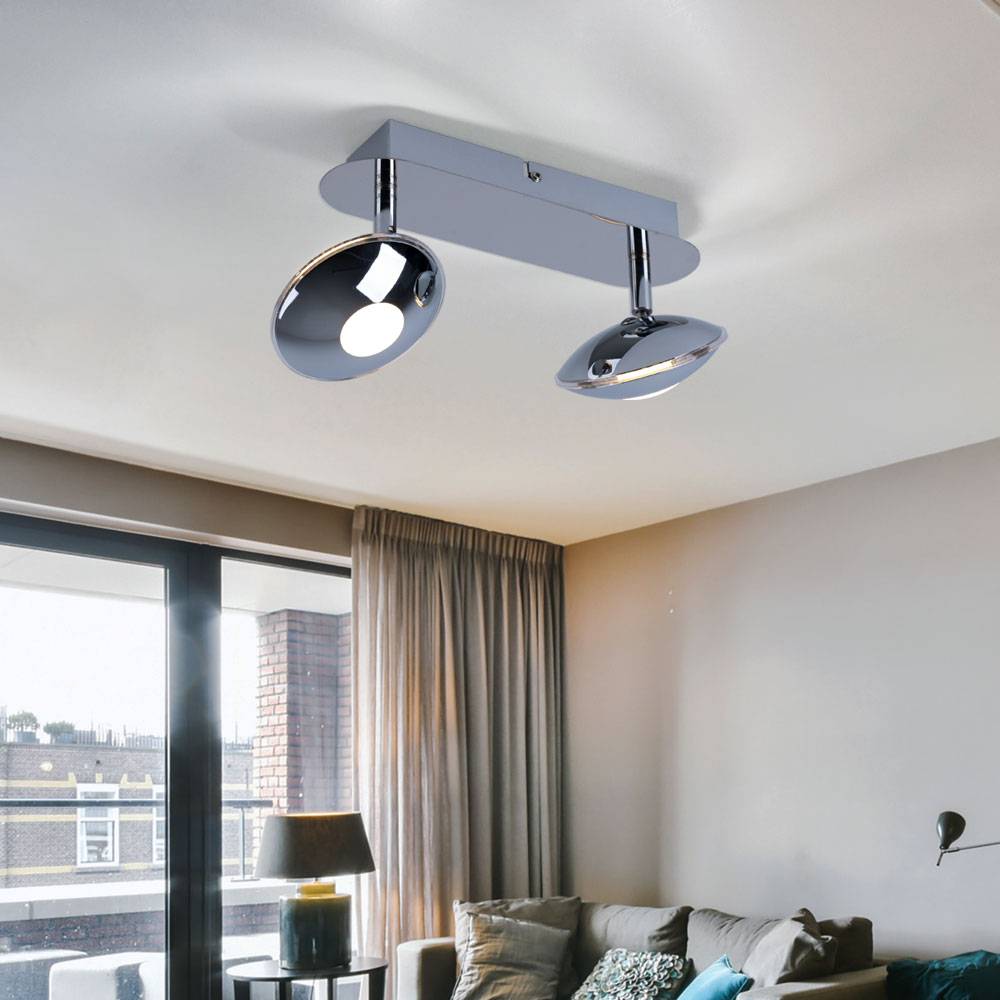 Deckenleuchte Spotleuchte Lampe Deckenlampe Wohnzimmerleuchte, 2 flammig Spots beweglich, Chrom satiniert, 2x LED 6W 350Lm 3200K, LxBxH 25x11x15cm