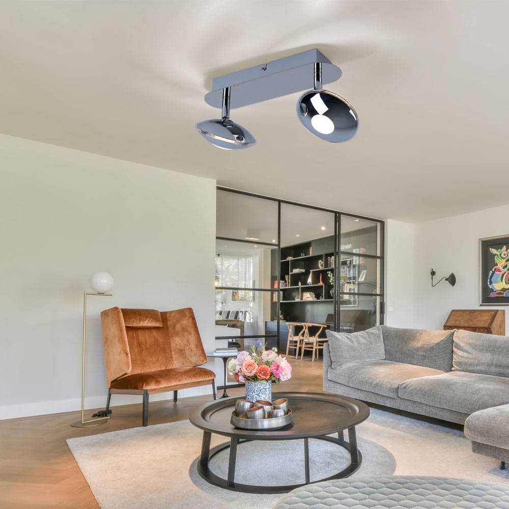 Deckenleuchte Spotleuchte Lampe Deckenlampe Wohnzimmerleuchte, 2 flammig Spots beweglich, Chrom satiniert, 2x LED 6W 350Lm 3200K, LxBxH 25x11x15cm