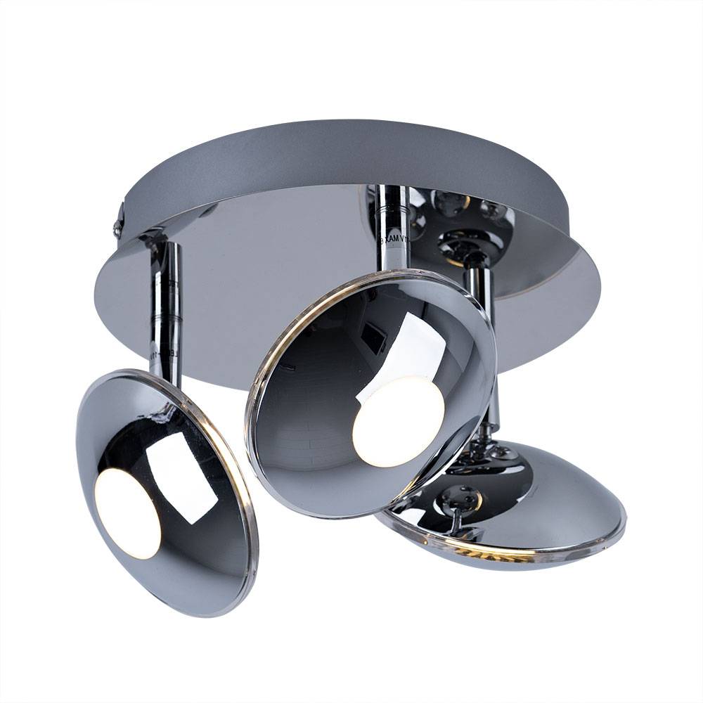 Deckenleuchte schwenkbar Spotrondell 3 Flammig Deckenlampe Chrom, Acryl satiniert, 3x LED 6W 350Lm warmweiß, DxH 20x15 cm