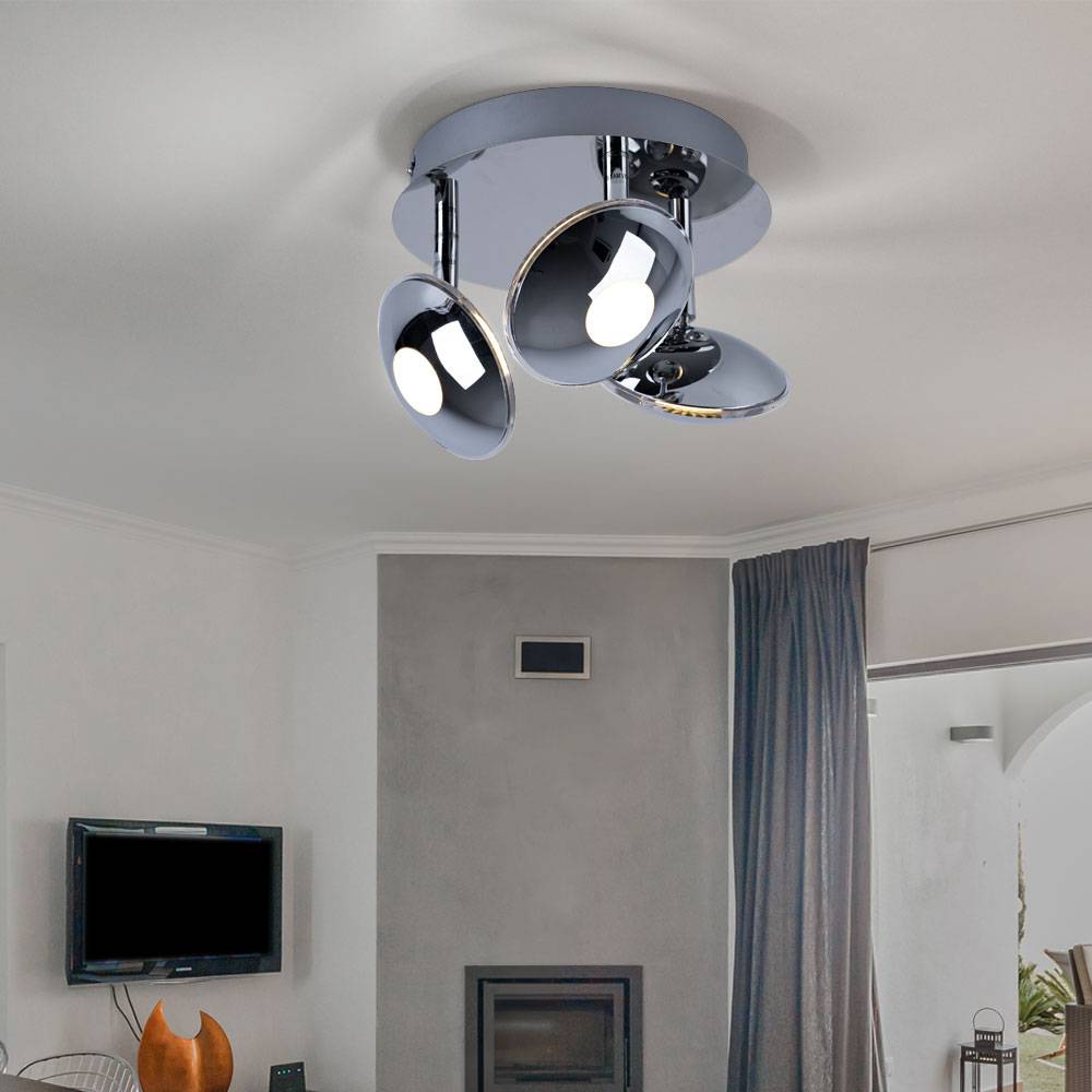 Deckenleuchte schwenkbar Spotrondell 3 Flammig Deckenlampe Chrom, Acryl satiniert, 3x LED 6W 350Lm warmweiß, DxH 20x15 cm