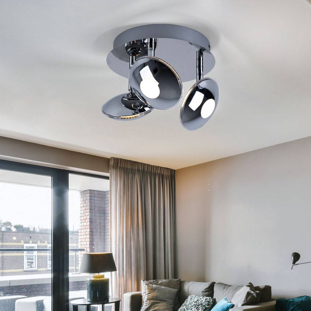 Deckenleuchte schwenkbar Spotrondell 3 Flammig Deckenlampe Chrom, Acryl satiniert, 3x LED 6W 350Lm warmweiß, DxH 20x15 cm