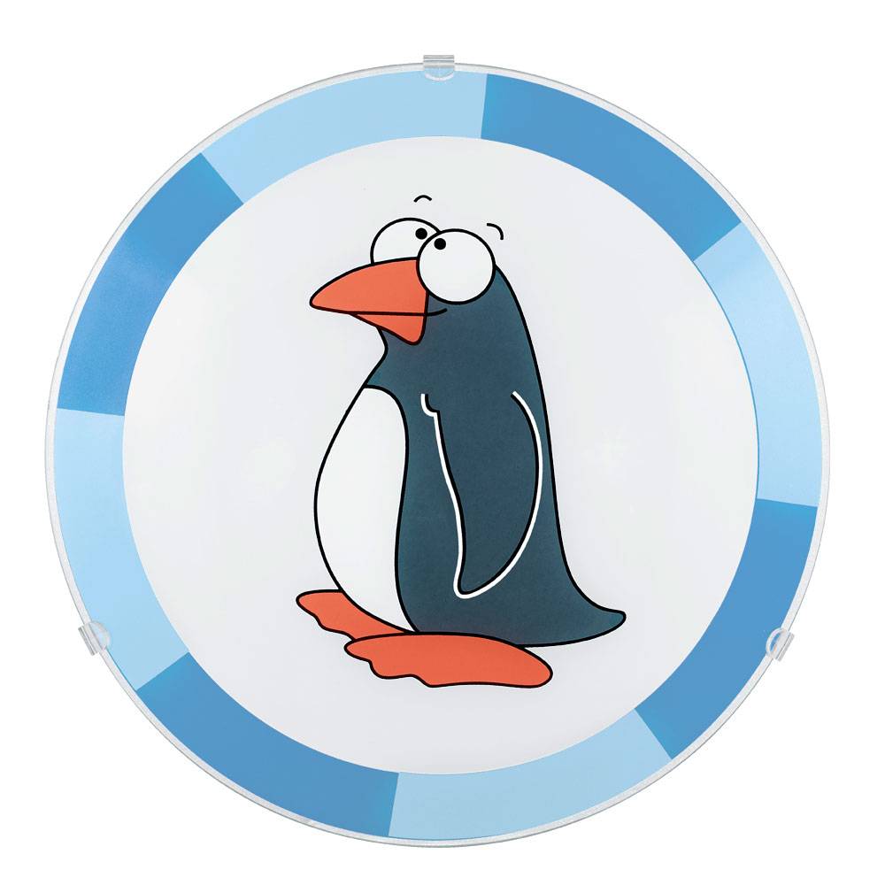 Kinderzimmer Deckenleuchte Pinguin Deckenlampe Kinder blau Kinderleuchte Wand Decke, Stahl Glas, 1x LED 4W 320Lm warmweiß, D 25 cm