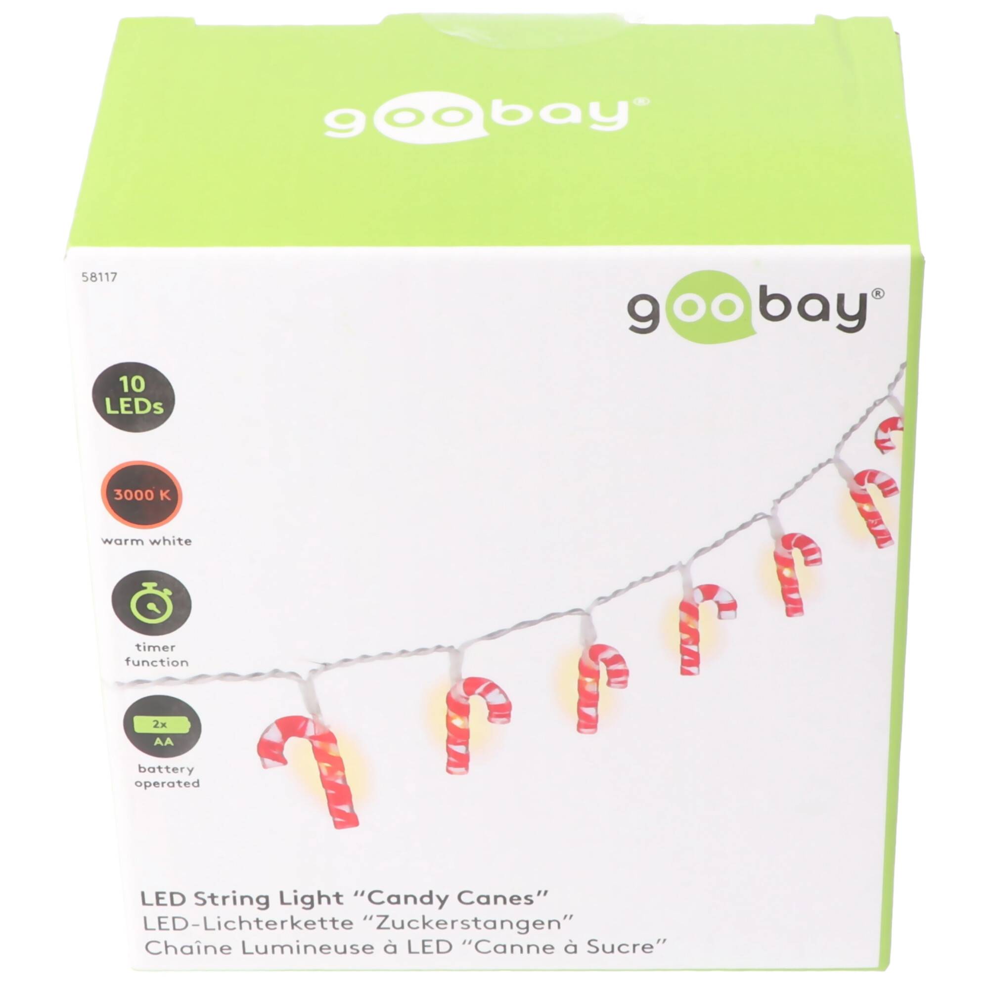 10er LED-Lichterkette Zuckerstangen, leuchtende Zuckerstangen, Lichterkette mit Timer-Funktion, warm-weiß, batteriebetri